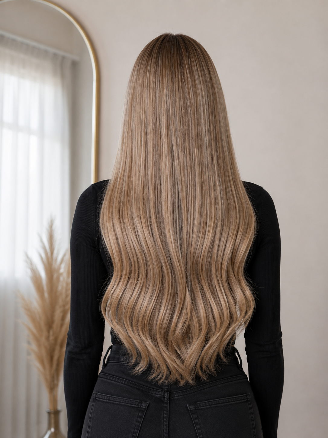 XoExtensions hair extensions i naturlig blond balayage.