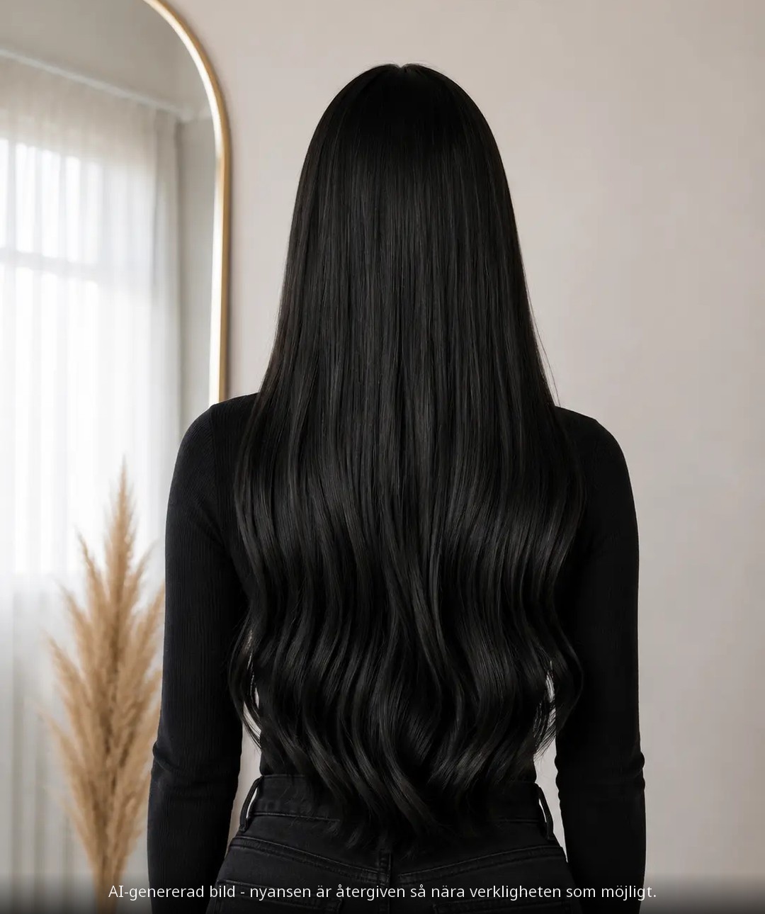 INVISIBLE TAPE EXTENSIONS #1 BLACK / SVART - modellbild bakifrån