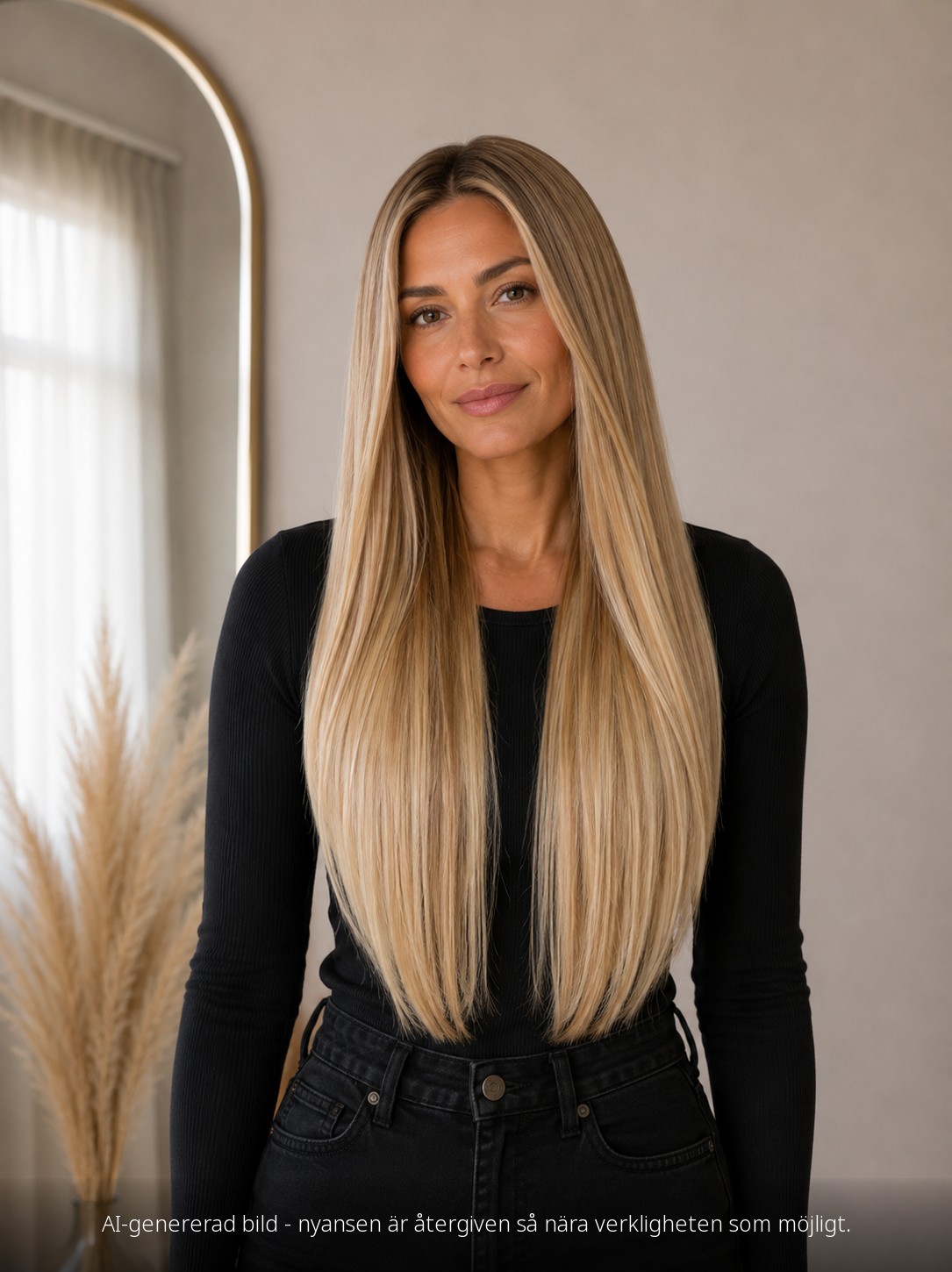 TAPE EXTENSIONS #18/60 SAND BLONDE / SANDBLOND - modellbild framifrån