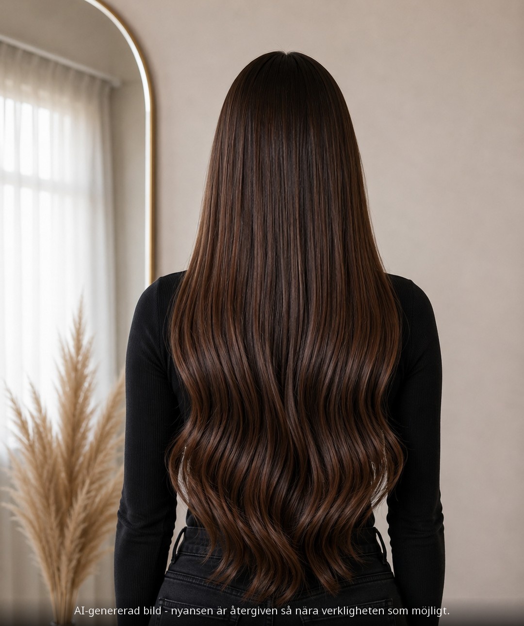 TAPE EXTENSIONS #2/4 DARK CHOCOLATE / MÖRK CHOKLADBRUN - modellbild bakifrån