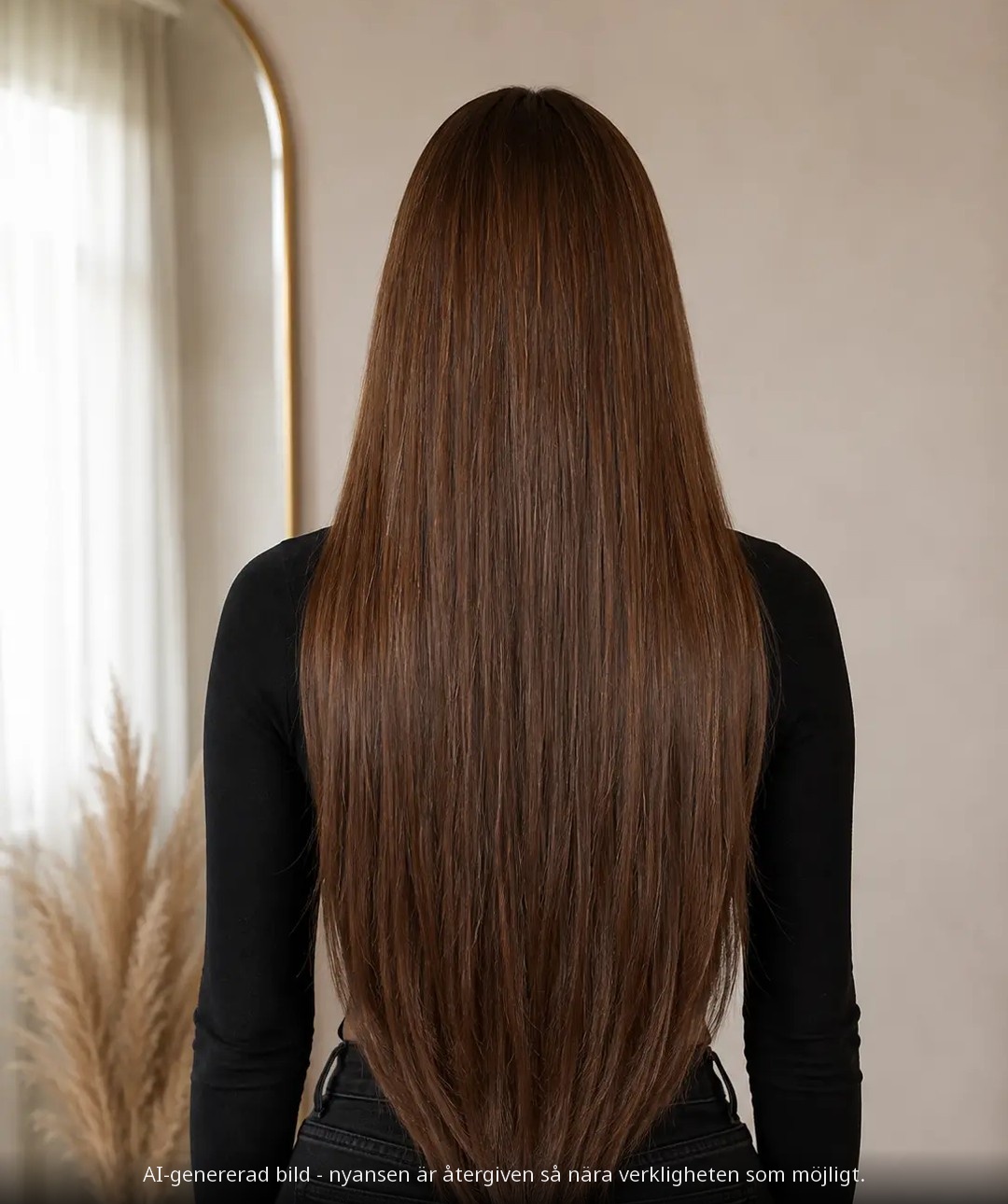 TAPE EXTENSIONS #4 CHOCOLATE BROWN / CHOKLADBRUN - modellbild bakifrån