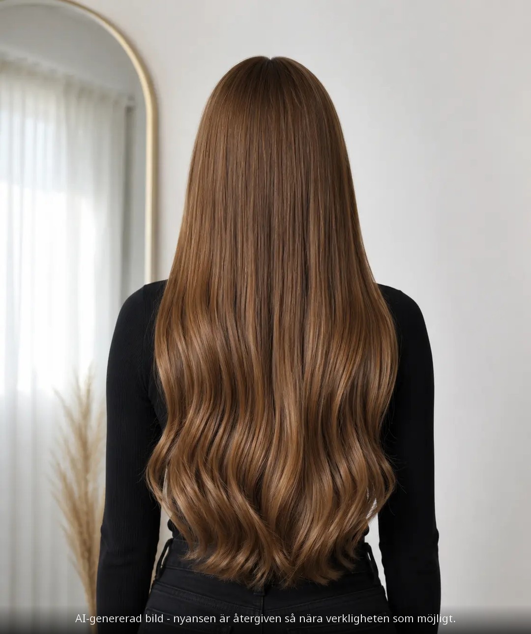 TAPE EXTENSIONS #6 GOLDEN BROWN / GYLLENBRUN - modellbild bakifrån