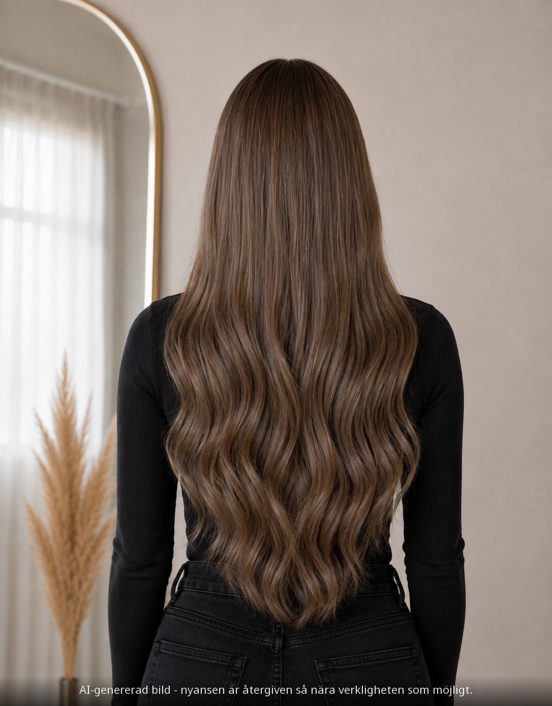 TAPE EXTENSIONS #8.1 COOL ASH BROWN / KALL ASKBRUN - modellbild bakifrån