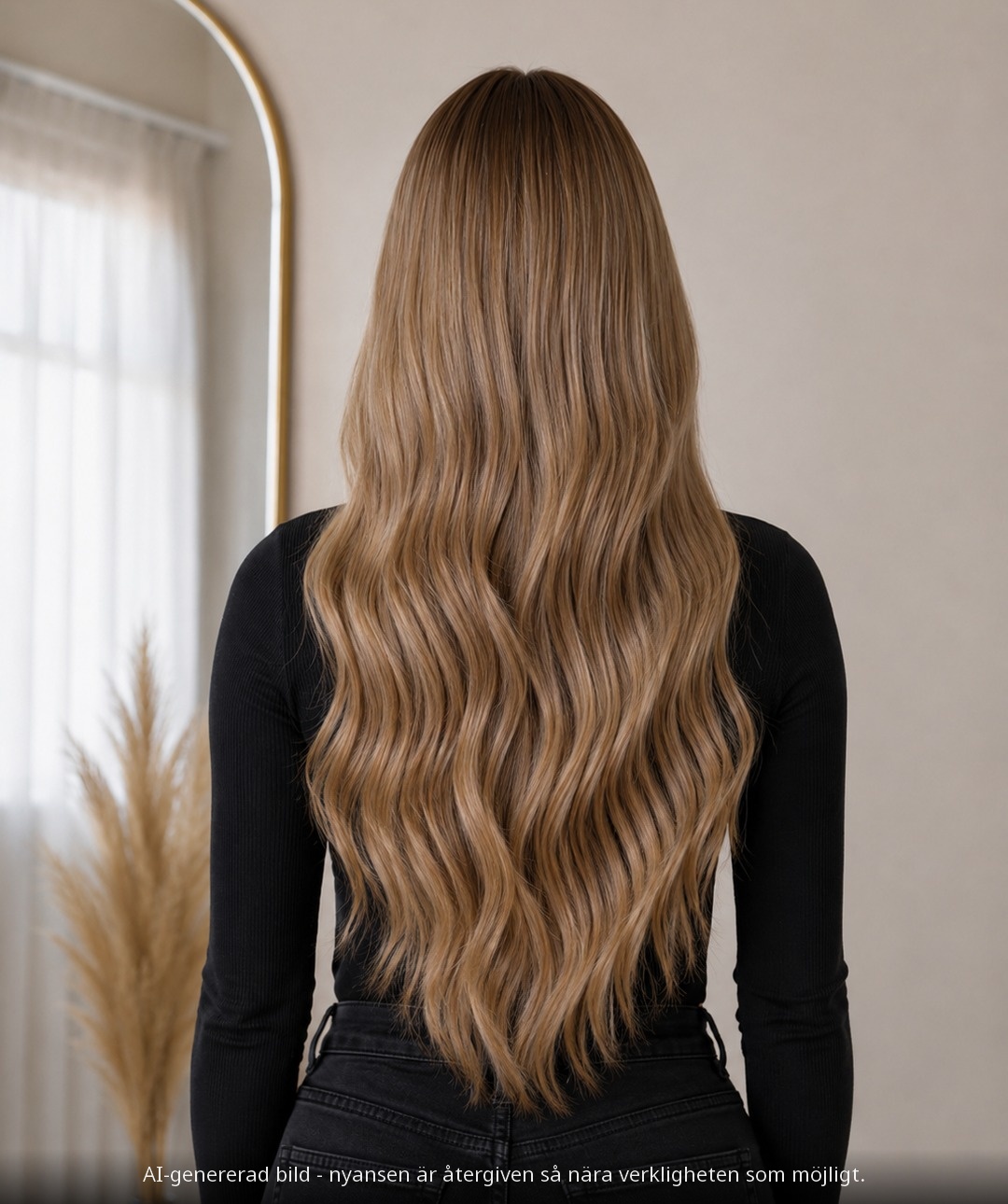 INVISIBLE TAPE EXTENSIONS #8 CARAMEL BROWN / KARAMELLBRUN - modellbild bakifrån